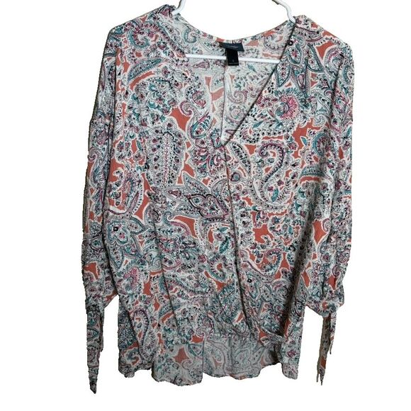 Daytrip Blouse Women's Small Floral V-Neck Wrap 3/4 Sleeve Tie Casual Top - Picture 1 of 8